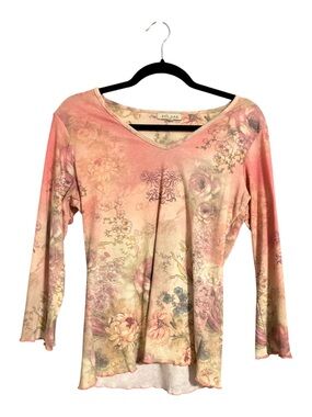 Vintage Y2K Xcit U.S.A. Pink Floral Long Sleeve Stretch Top Size M